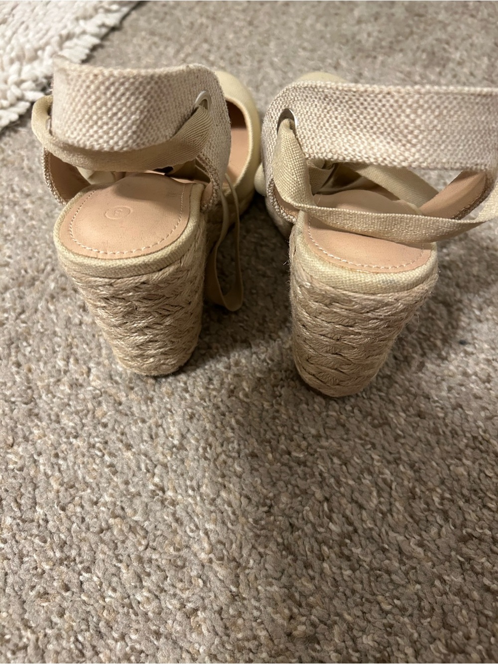 Beige Espadrille Tie-Ankle Wedge 3" Heels - Women size 8M - Picture 2 of 4